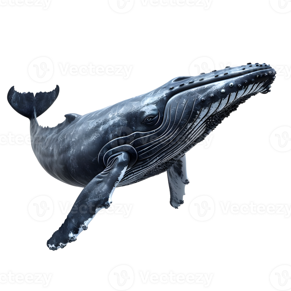 Side view of a blue whale diving isolated on transparent background png