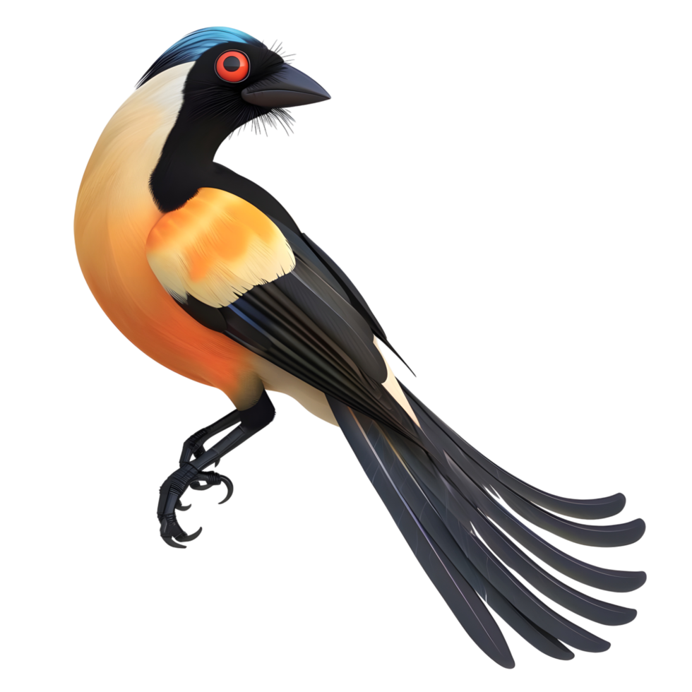 a Racket-tailed Treepie with distinctive tail feathers isolated on transparent background png