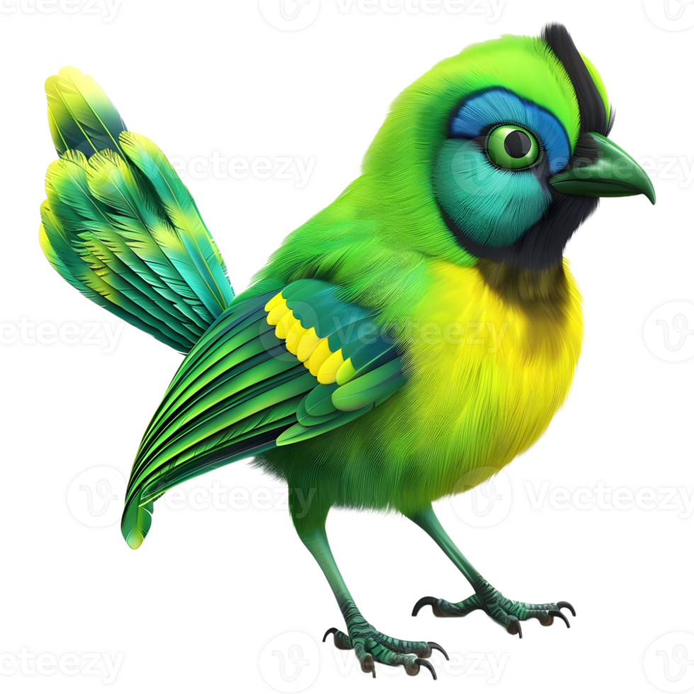 a Green Jay with vibrant green and yellow feathers isolated on transparent background png