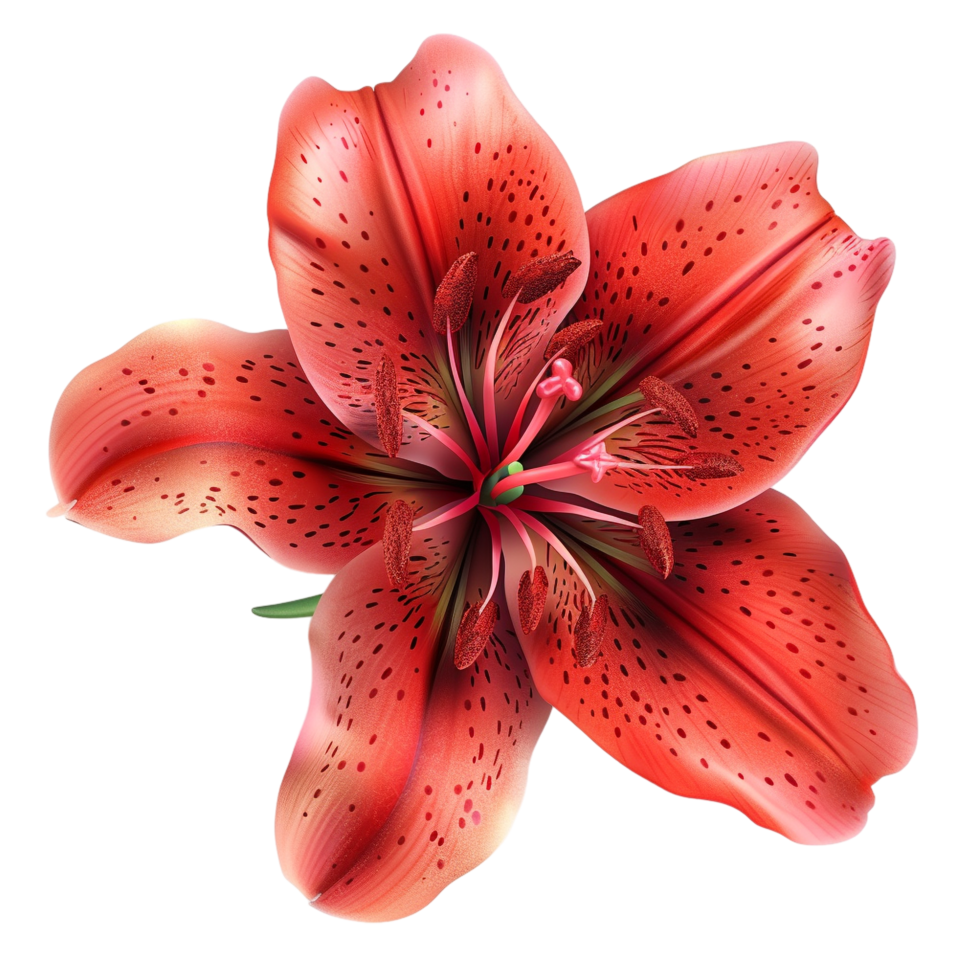 Top view of a Red Lily Flower isolated on transparent background png