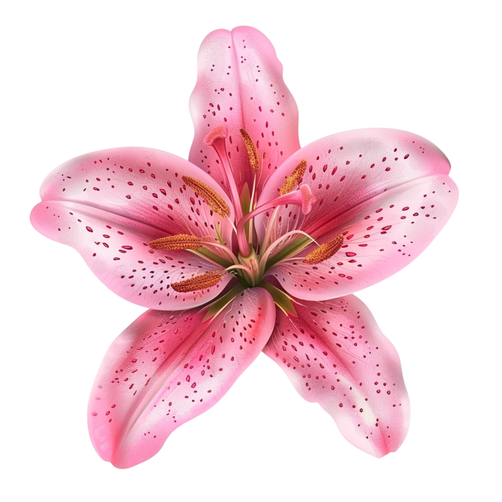 Top view of a pink lily flower with red spots isolated on transparent background png