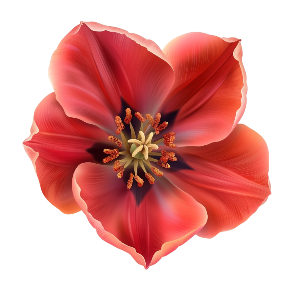 Top view of a vibrant red tulip flower isolated on transparent background png