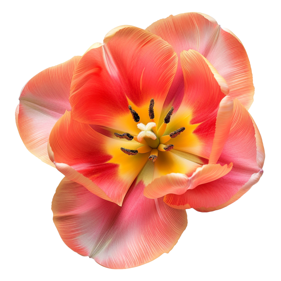 Top view of a Pink and Yellow Tulip isolated on transparent background png