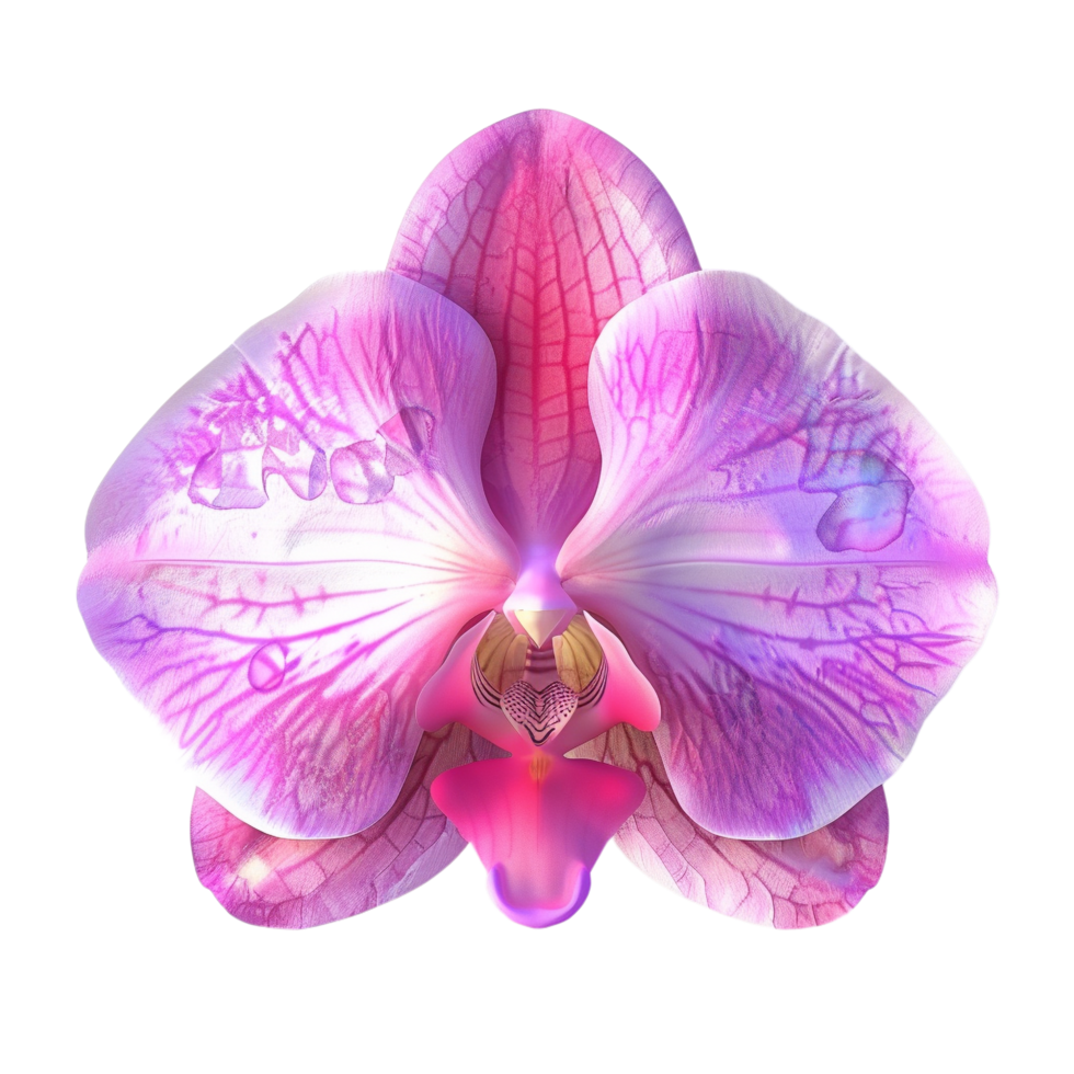 Top view of a pink orchid flower with intricate details isolated on transparent background png