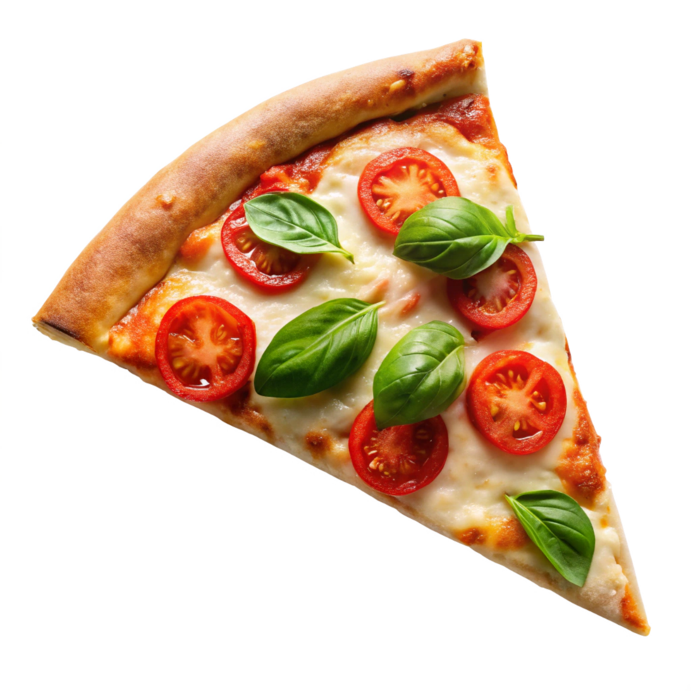 margherita pizza slice isolated on transparent background png