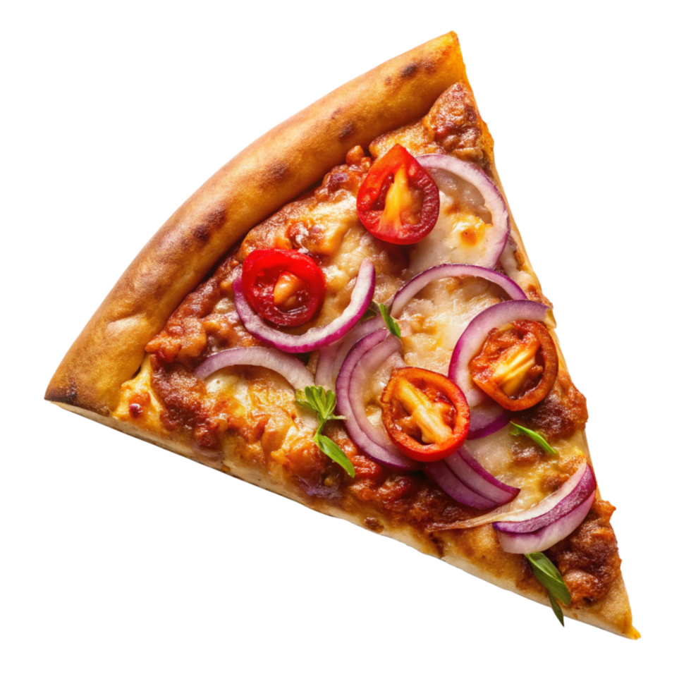 top view bbq pizza one slice isolated on transparent background png