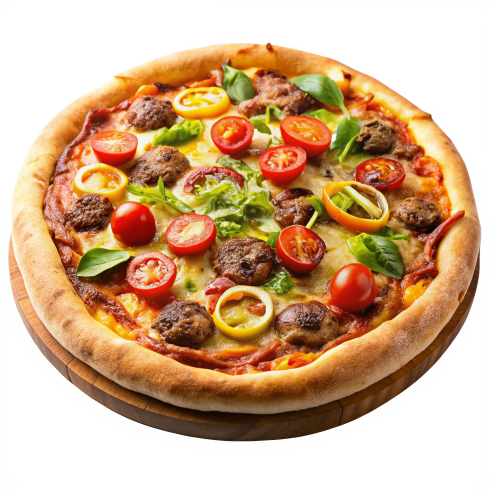 top view burger pizza isolated on the transparent background png