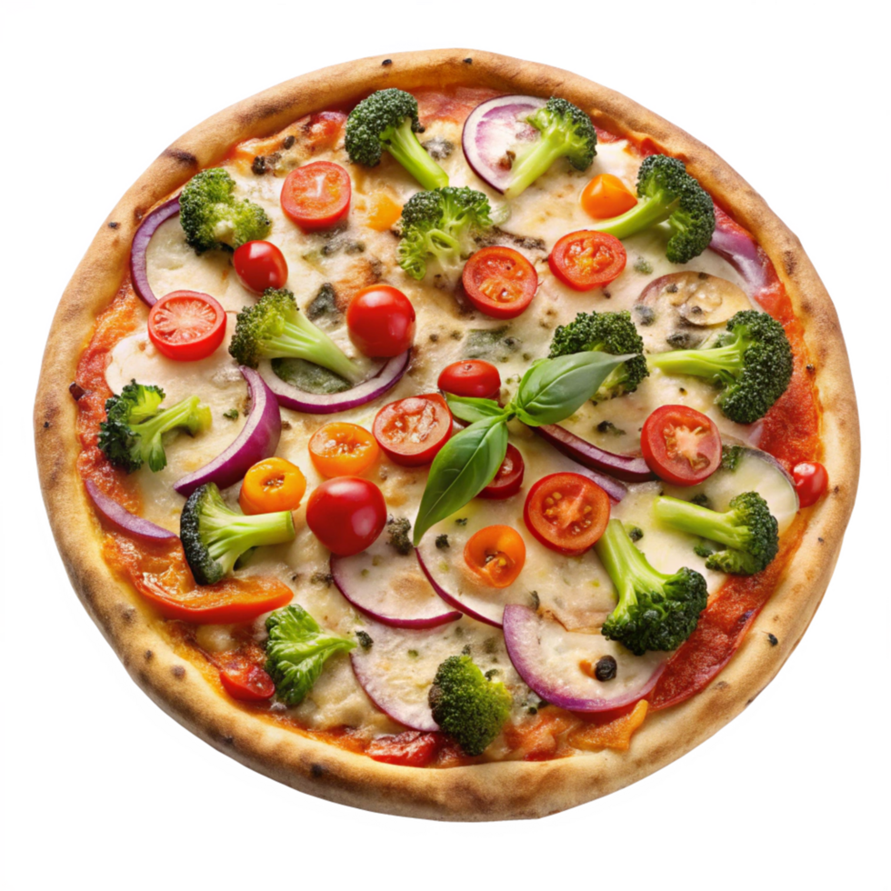 vegetable pizza is isolated on the transparent background png