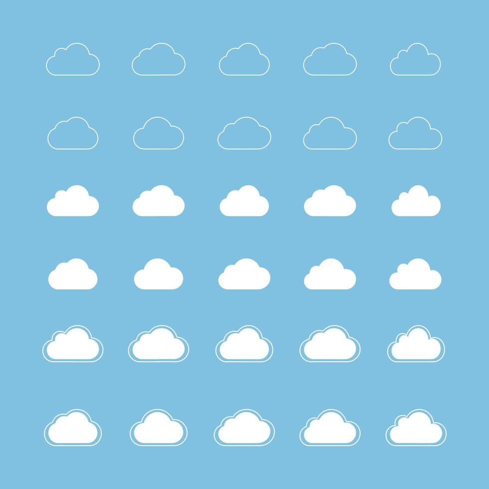 Set of cartoon cloud in a flat design. White cloud collection vector