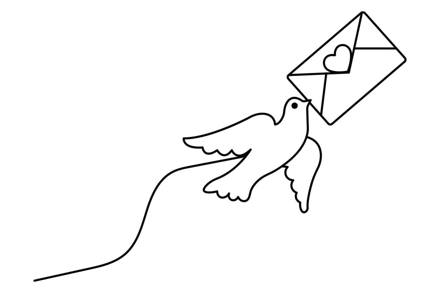 Love letter bird continuous single line art drawing of valentine's day simple icon vector