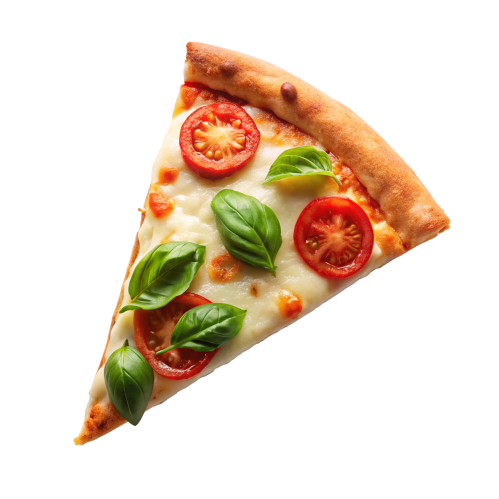 top view margherita pizza slice isolated on transparent background png