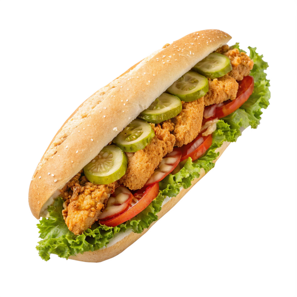 top view long burger isolated on transparent background png