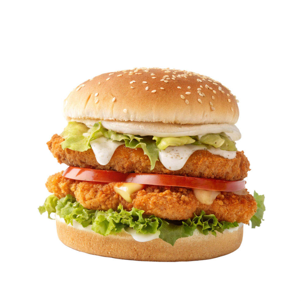 top view zinger burger isolated on transparent background png