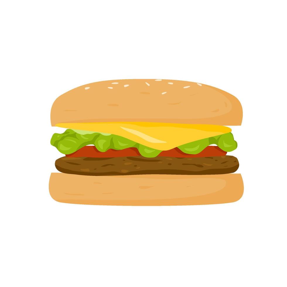 burger illustration with meat, cheese, and vegetables vector