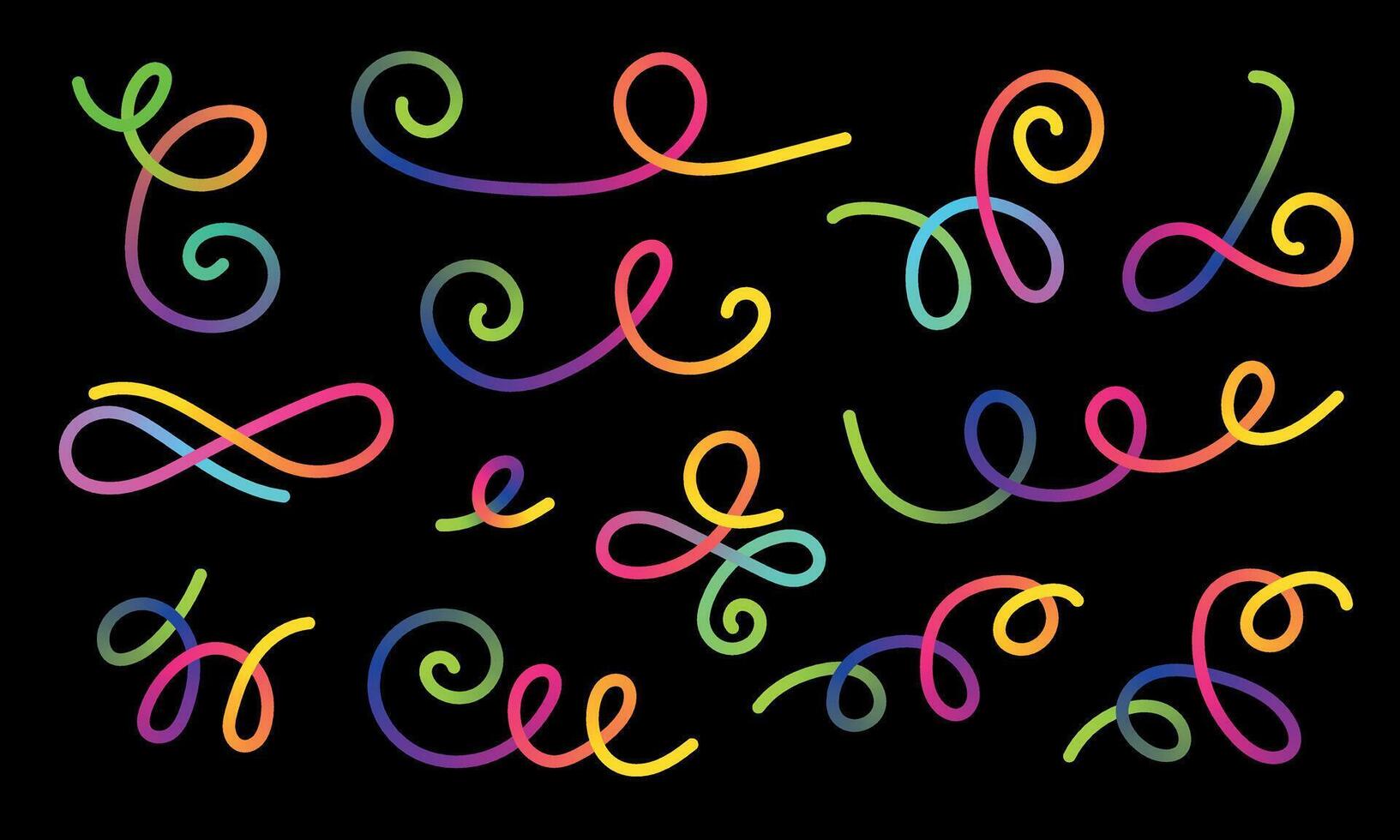 Neon Color Gradient squiggle lines.Scribble stripe with wavy elements. Abstract organic dynamic colorful Shapes on dark background vector