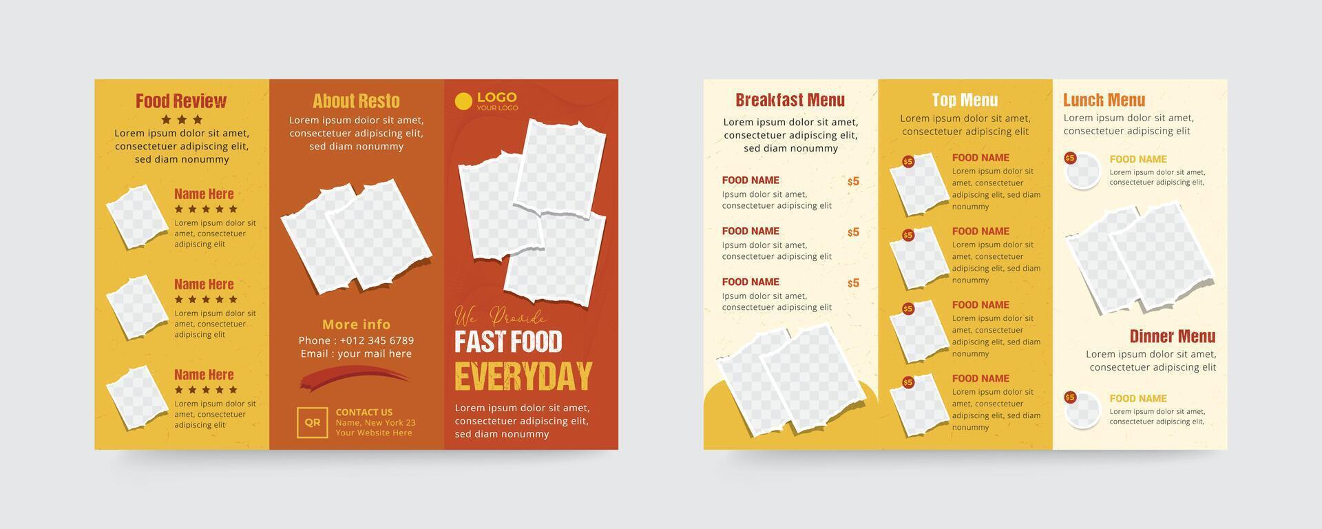 Restaurant food trifold brochure menu template design vector