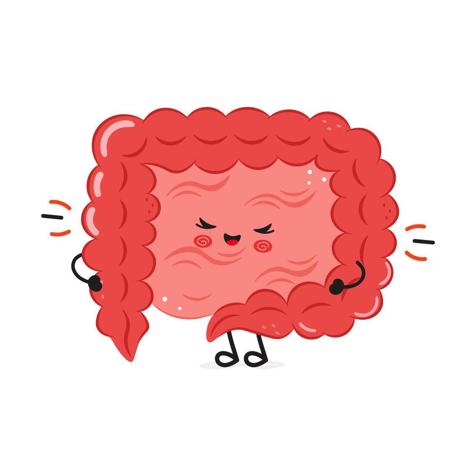 Cute illustration of a dancing intestine with a cheerful expression vector