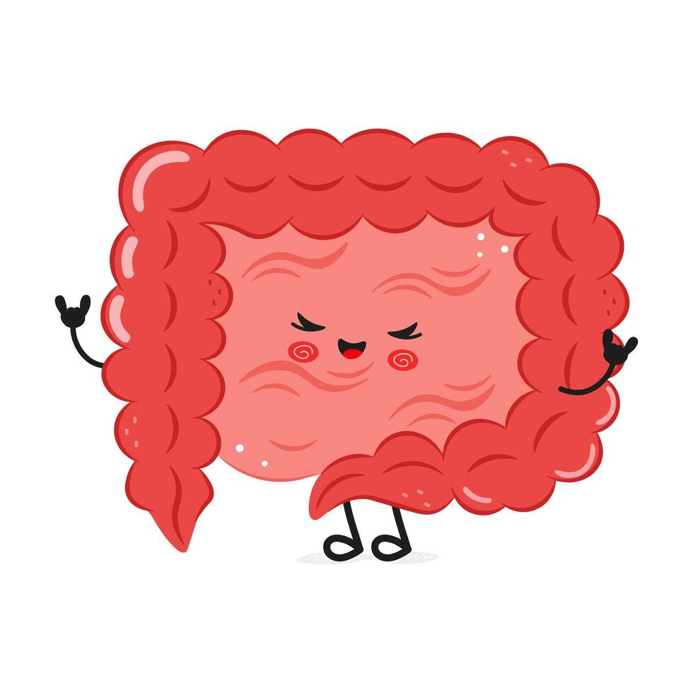 Cute cartoon Intestine character illustration with a joyful expression vector