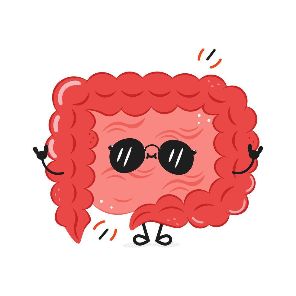 Cute cartoon intestine character with sunglasses vector