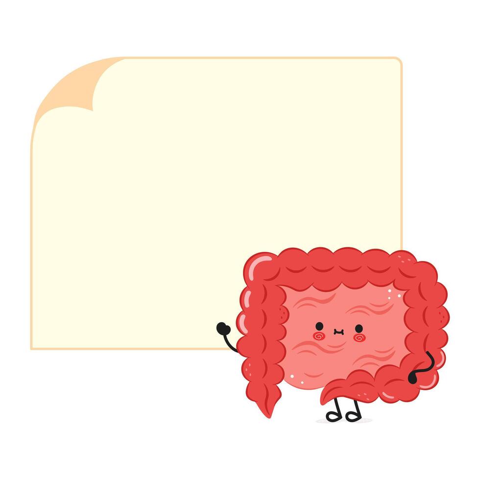 Cute Intestine cartoon character with blank note in the background vector
