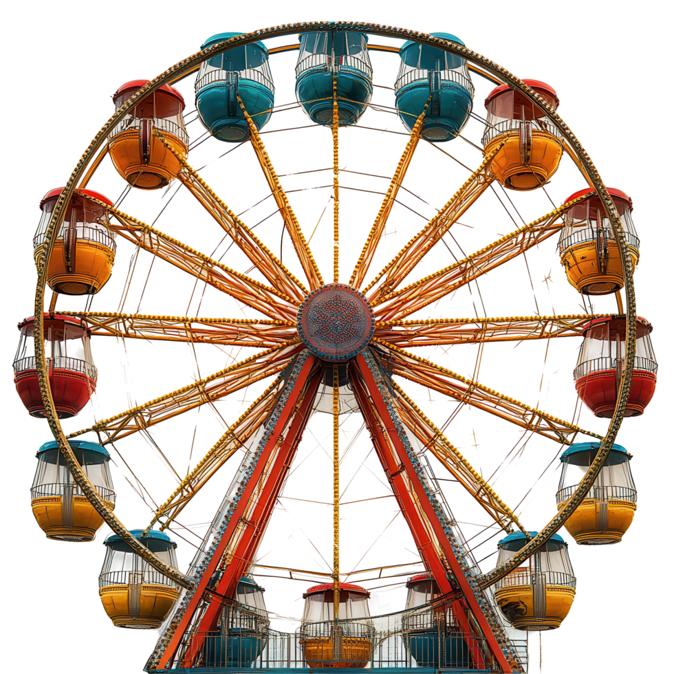 Colorful Ferris wheel at an amusement park during a sunny day, inviting visitors to enjoy the view and thrill of rides isolated on transparent background png