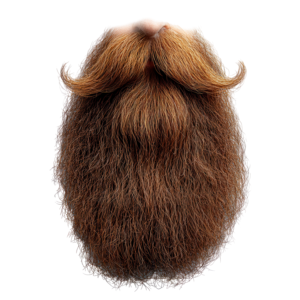 Unique close-up of a bushy brown beard showcasing intricate texture and style details in natural light isolated on transparent background png