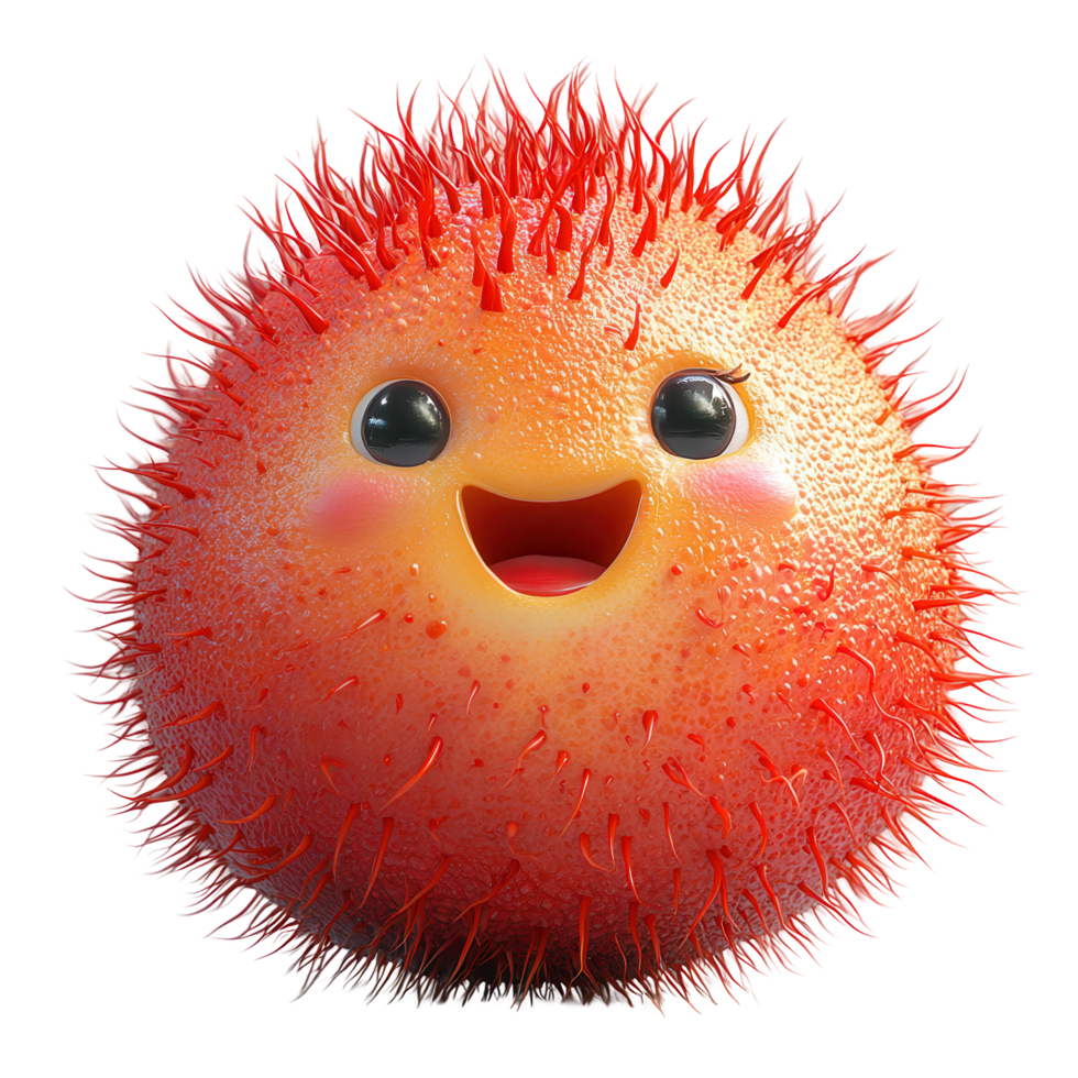 Happy, spiky character with a vibrant red appearance and cheerful expression in a playful design isolated on transparent background png