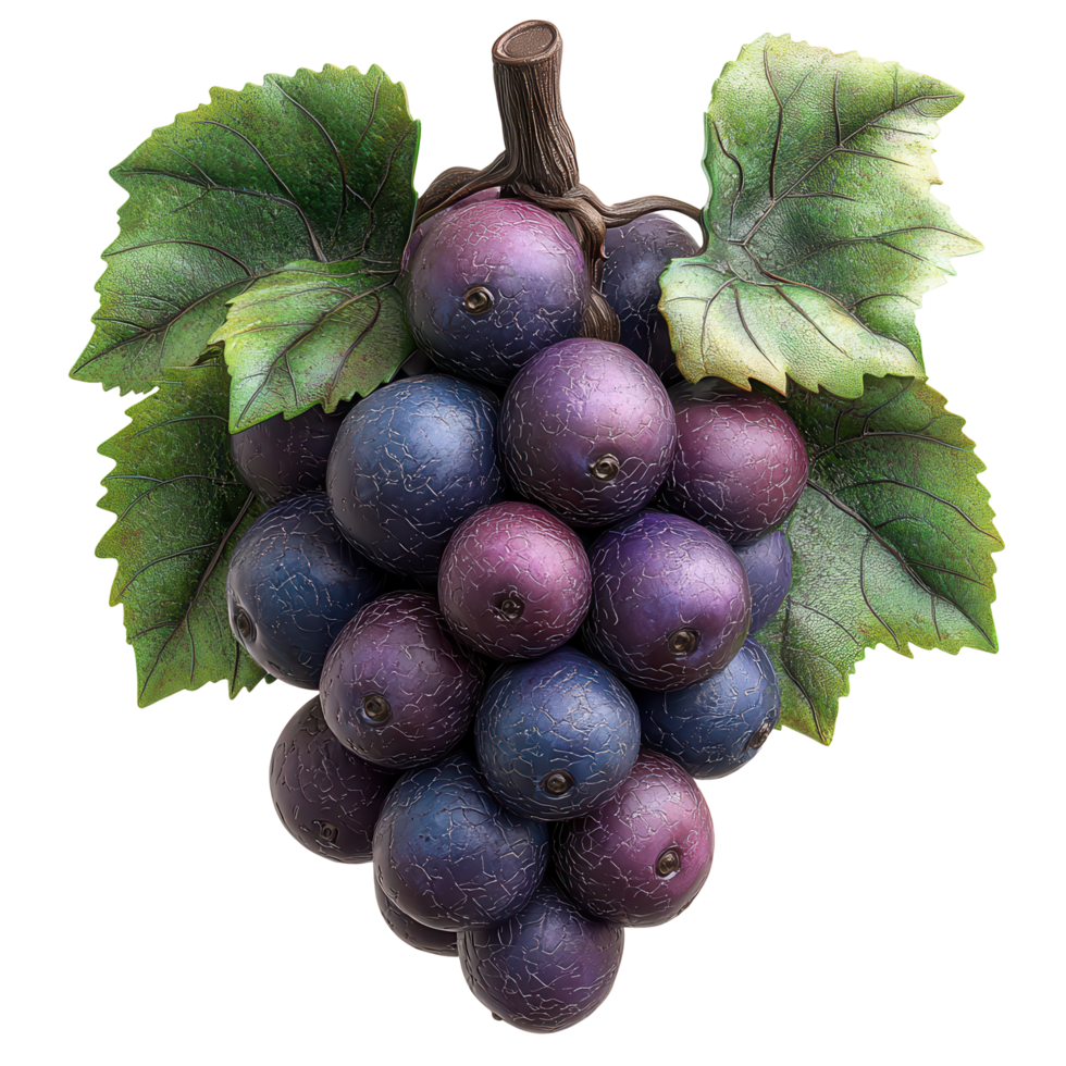 Realistic sculpture of grapes with vivid colors and intricate details, showcasing a blend of art and nature in a decorative piece isolated on transparent background png