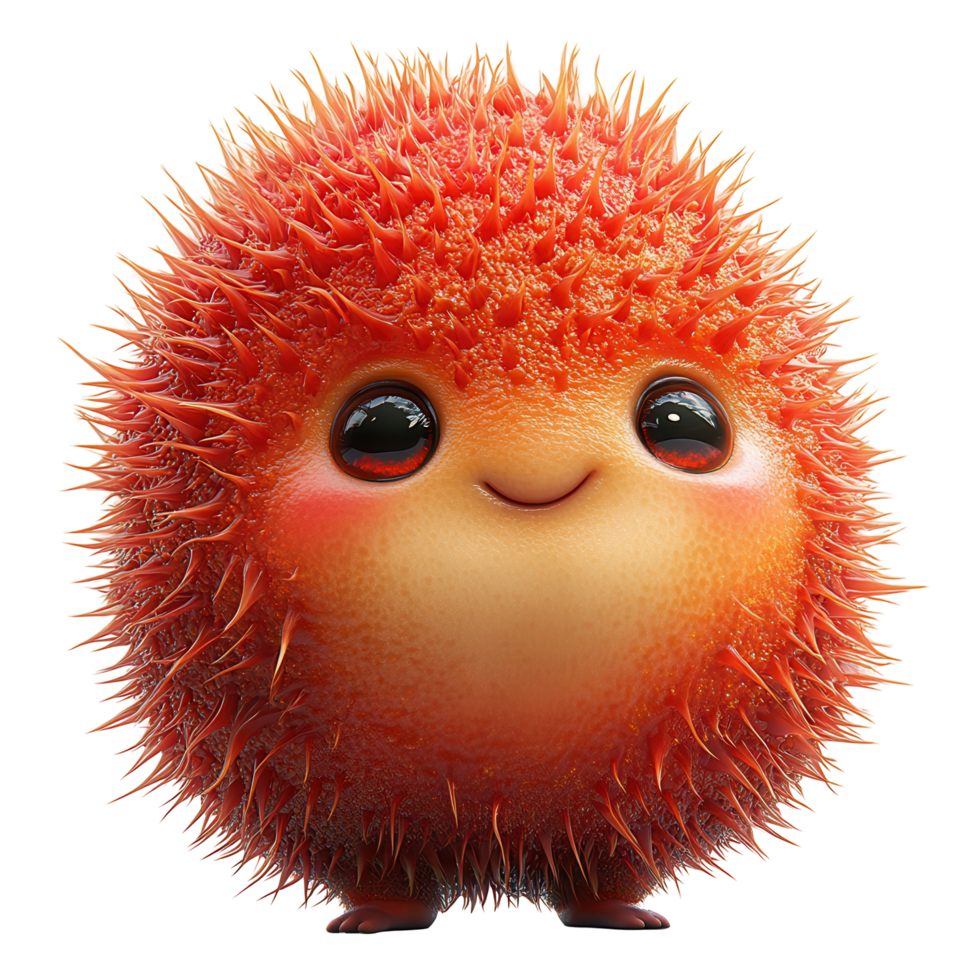 Cute spiky character with big eyes and a cheerful expression stands on a white background isolated on transparent background png