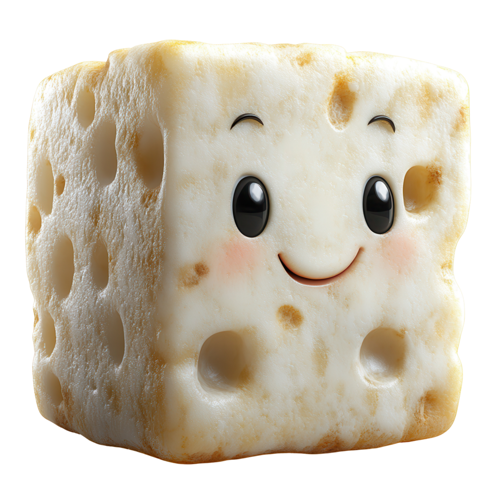 Cute smiling cheese cube with a friendly face on a neutral background isolated on transparent background png