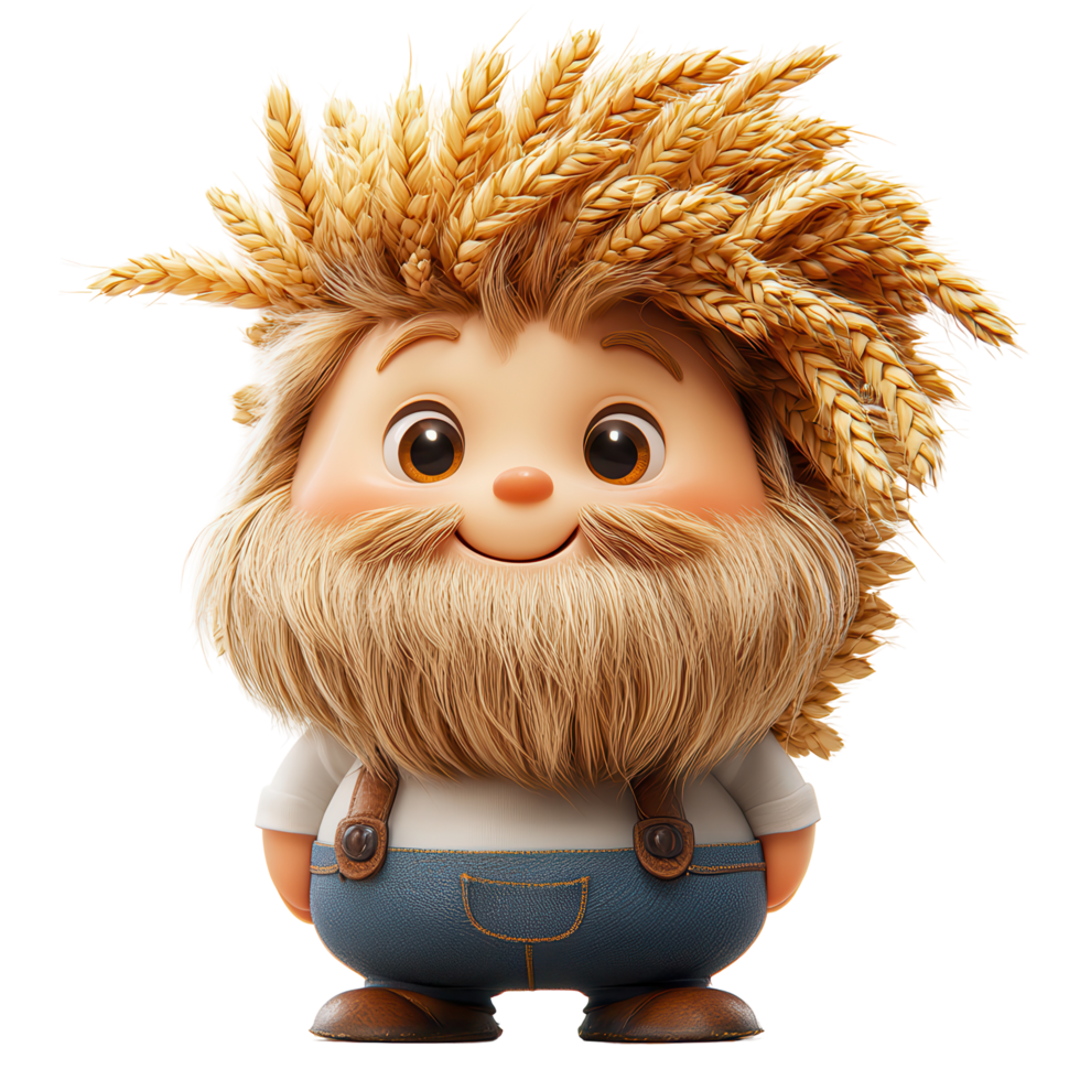 Whimsical character with wheat hair and cheerful expression in a playful design style isolated on transparent background png