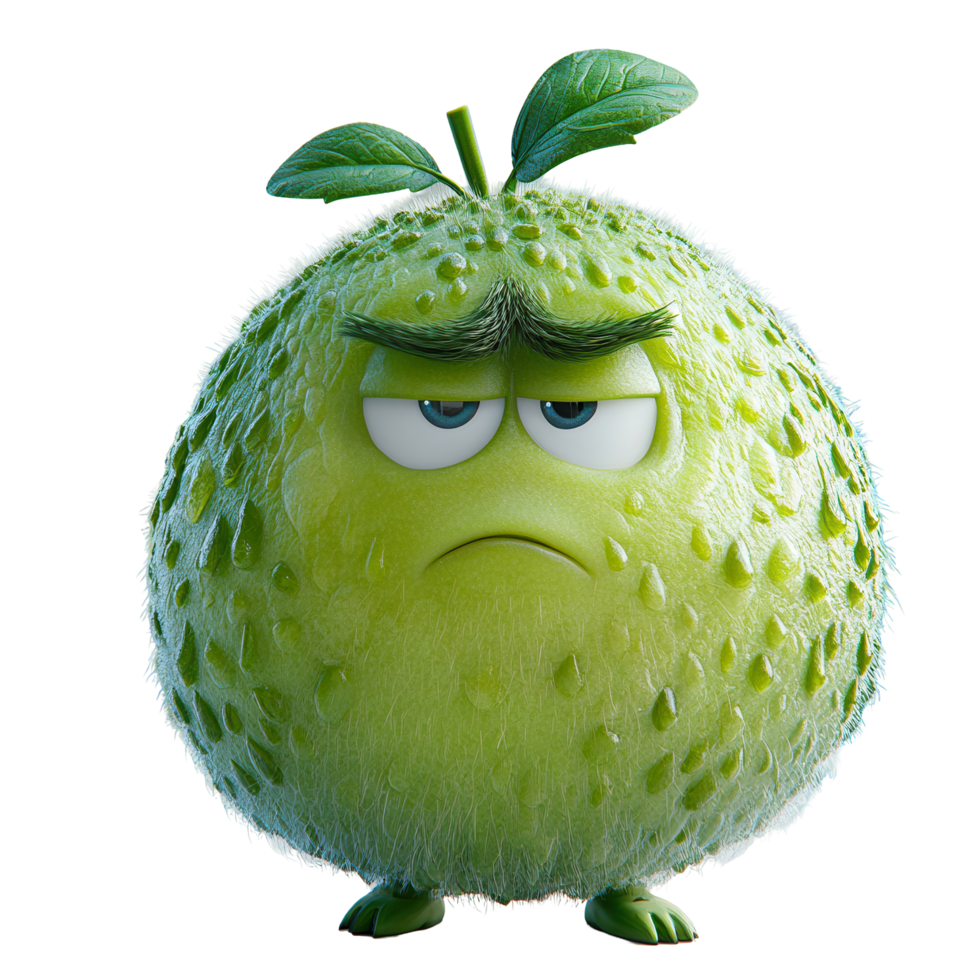 Character with a disgruntled expression and fuzzy green exterior stands out with a unique personality and features isolated on transparent background png