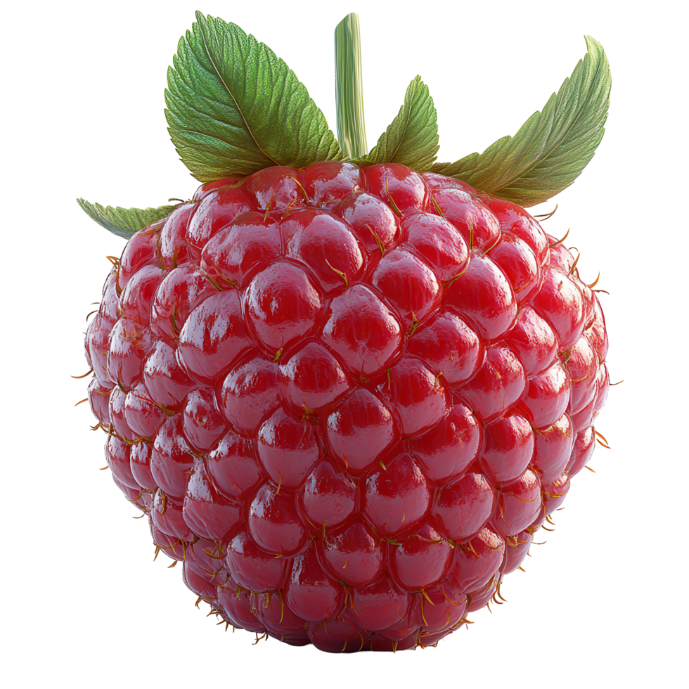 Fresh red raspberry with green leaves showcasing its vibrant color and texture in natural lighting isolated on transparent background png