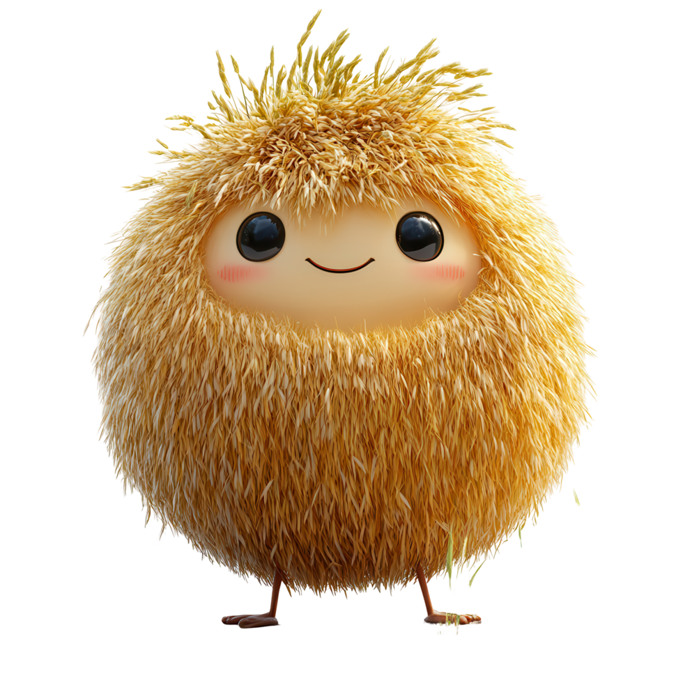 Cute fluffy character with a cheerful expression standing on two little feet, showcasing a vibrant personality and playful design isolated on transparent background png