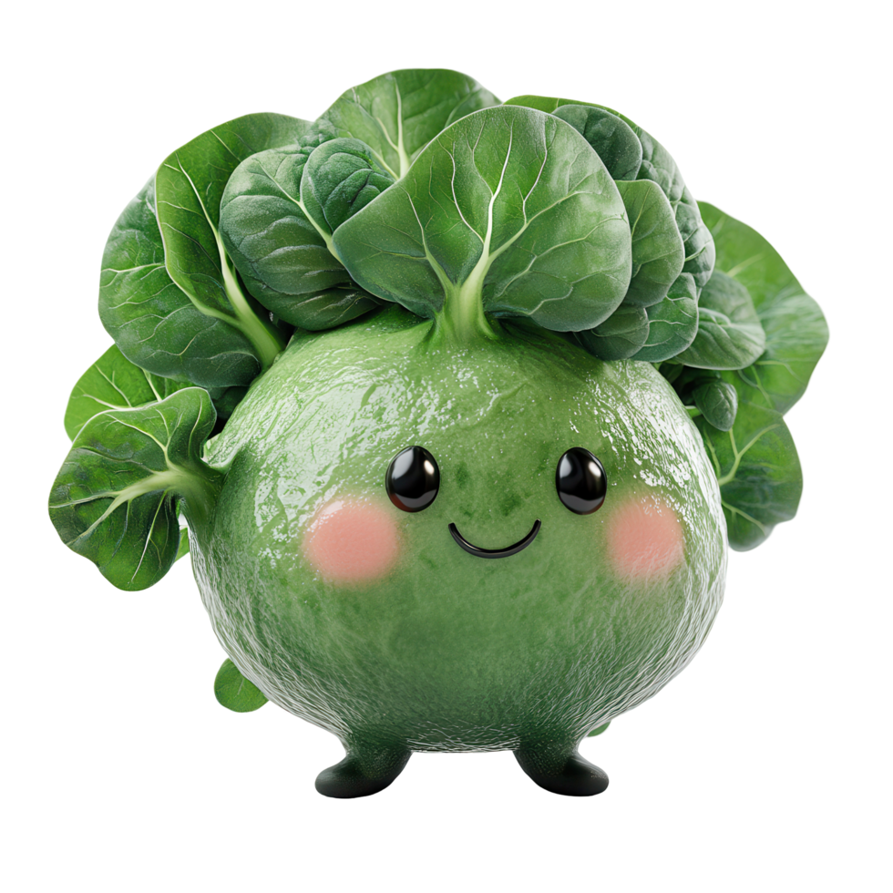 Vegetable character with cute expression and leafy green top on a white background isolated on transparent background png