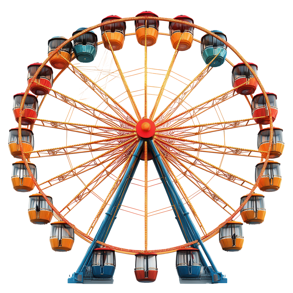 Colorful ferris wheel stands tall at a fairground in the evening, inviting visitors to enjoy scenic views and fun rides isolated on transparent background png