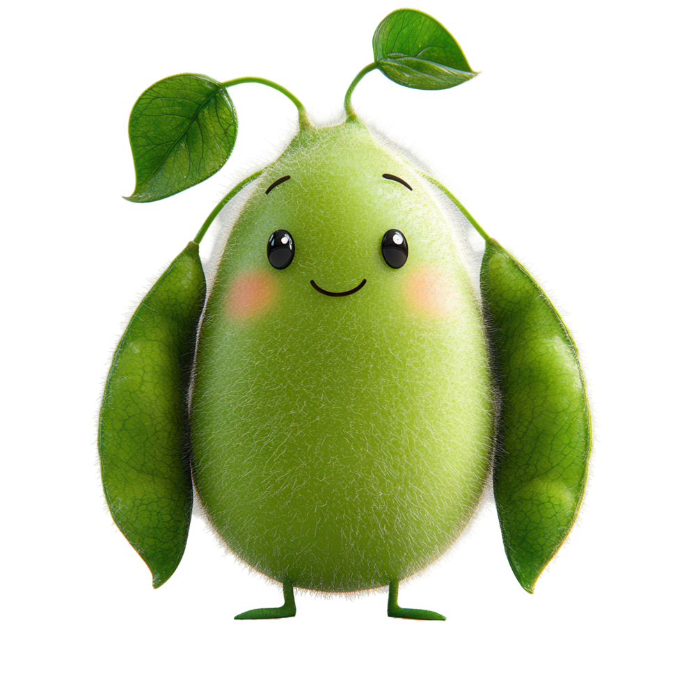 Cute green character with leafy ears and cheerful expression, embodying fun and creativity isolated on transparent background png