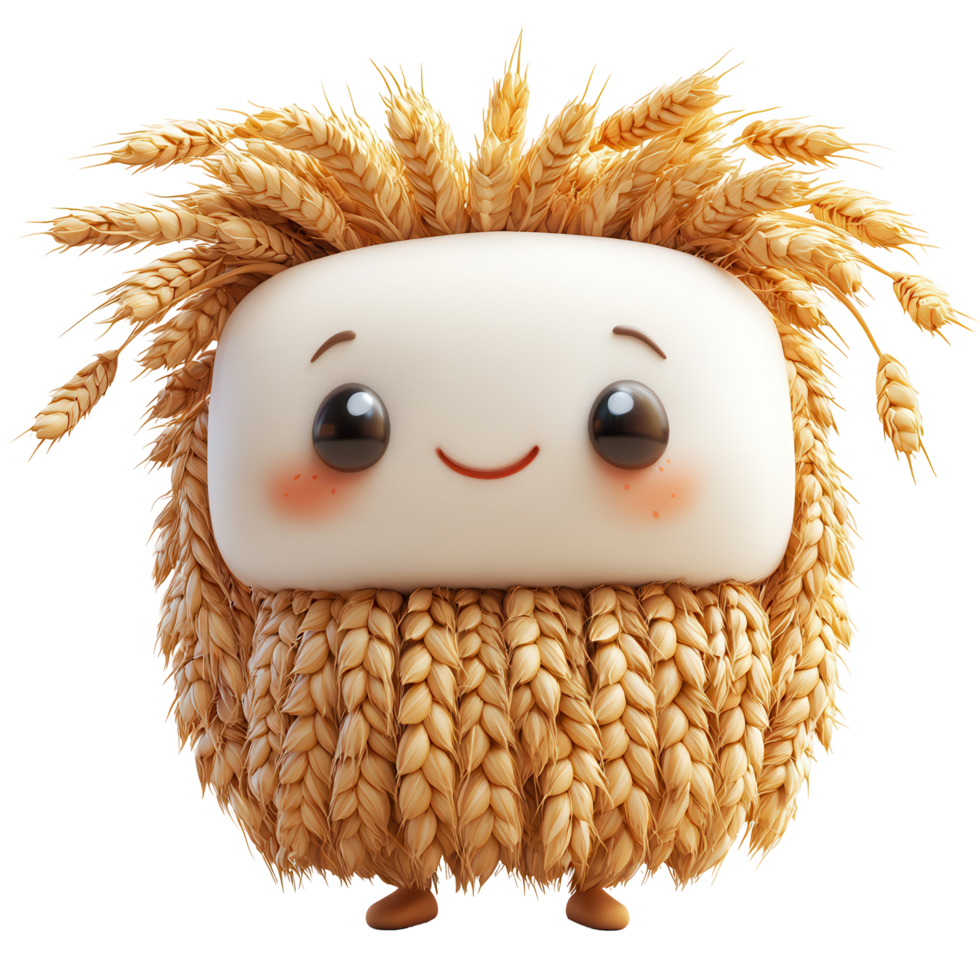 Cute character with wheat hair and cheerful expression standing in a bright setting with a friendly aura isolated on transparent background png