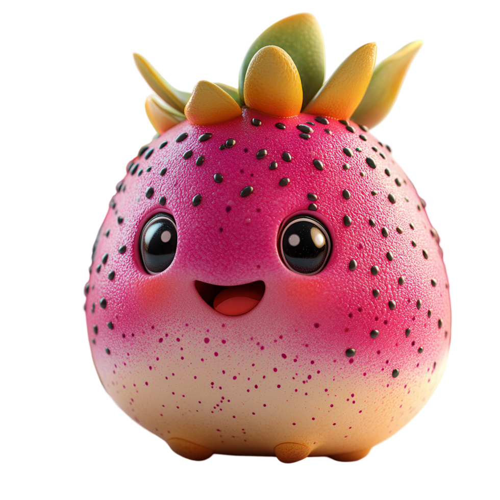 Cute cartoon character resembling a smiling strawberry with cheerful features and vibrant colors against a neutral background isolated on transparent background png