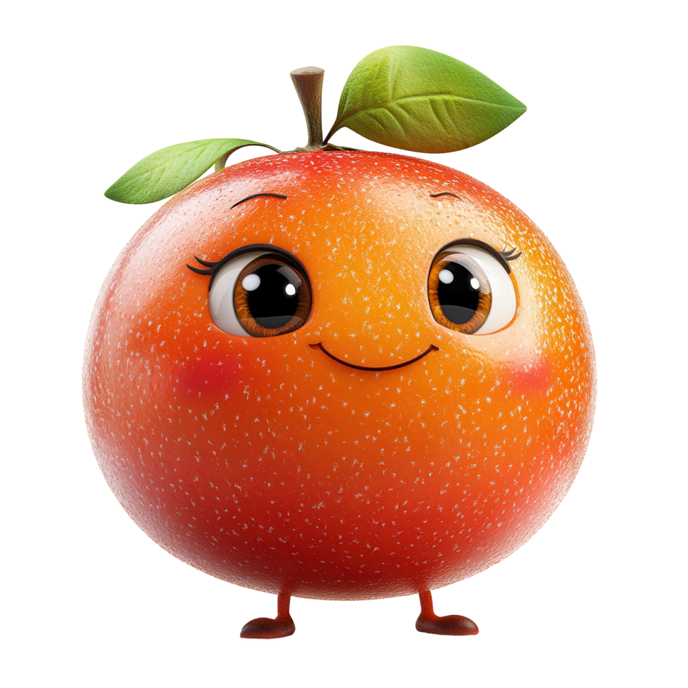 Cute cartoon-style orange character with large eyes and a smiling face on a white background isolated on transparent background png