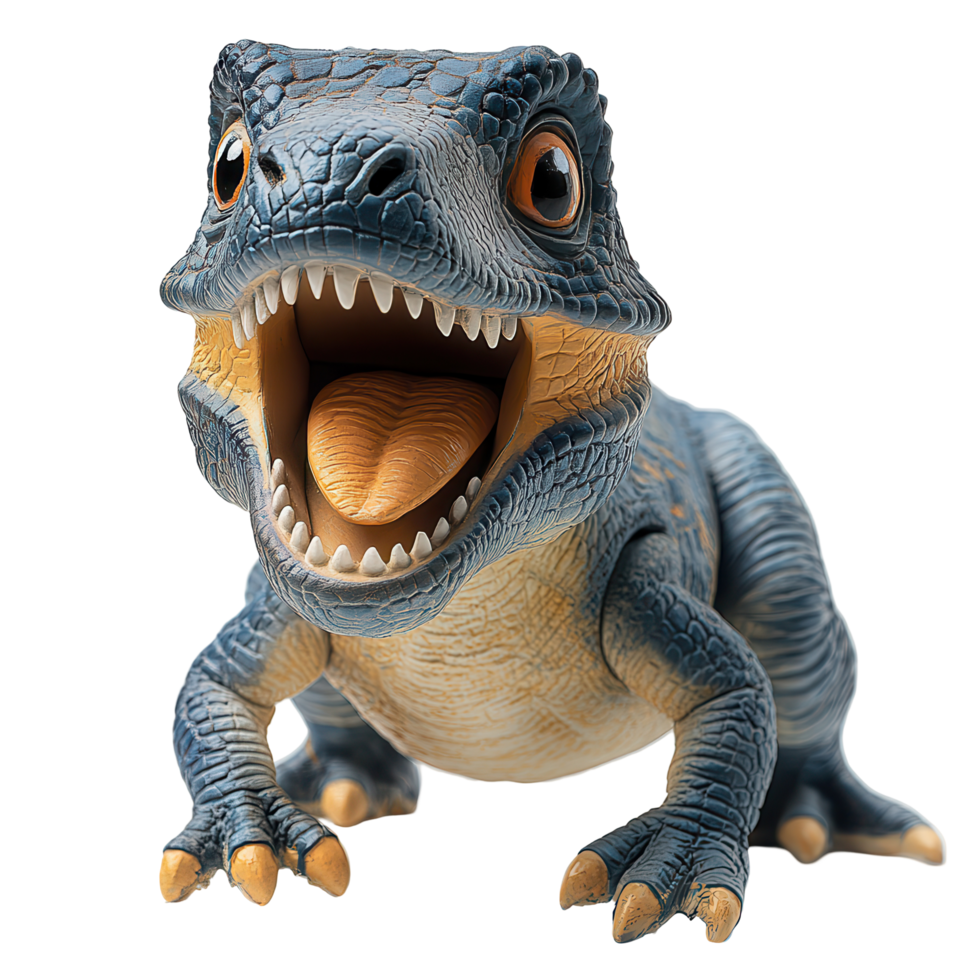 Realistic dinosaur toy with vibrant colors, designed for imaginative play and adventures in any child's settings isolated on transparent background png