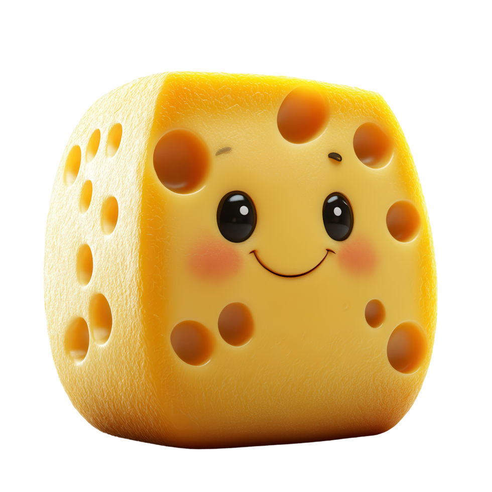 Cute cartoon cheese character with a smiling face and large eyes on a plain background inspires joy and fun isolated on transparent background png