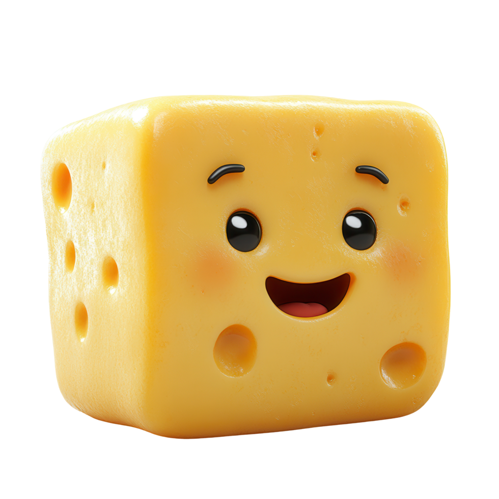 Cute smiling cheese block character brings joy and fun to food lovers and kids alike in a playful setting isolated on transparent background png