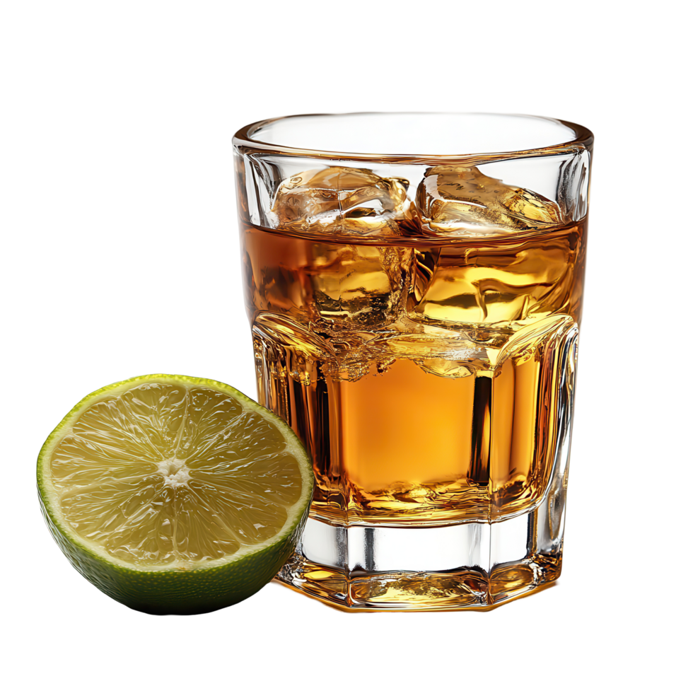 Enjoying a refreshing drink with lime garnish and ice in a glass on a sunny day isolated on transparent background png