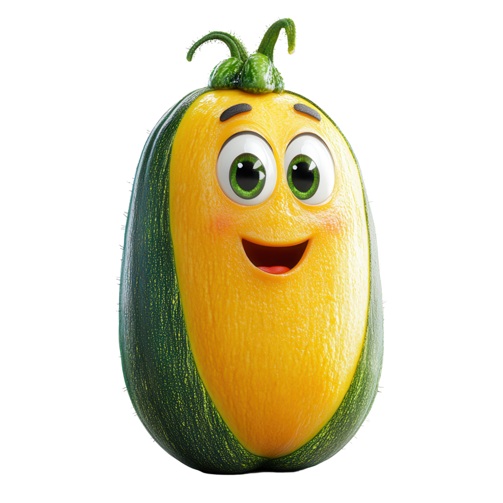 Smiling cartoon vegetable character with big eyes and joyful expression in vibrant colors isolated on transparent background png