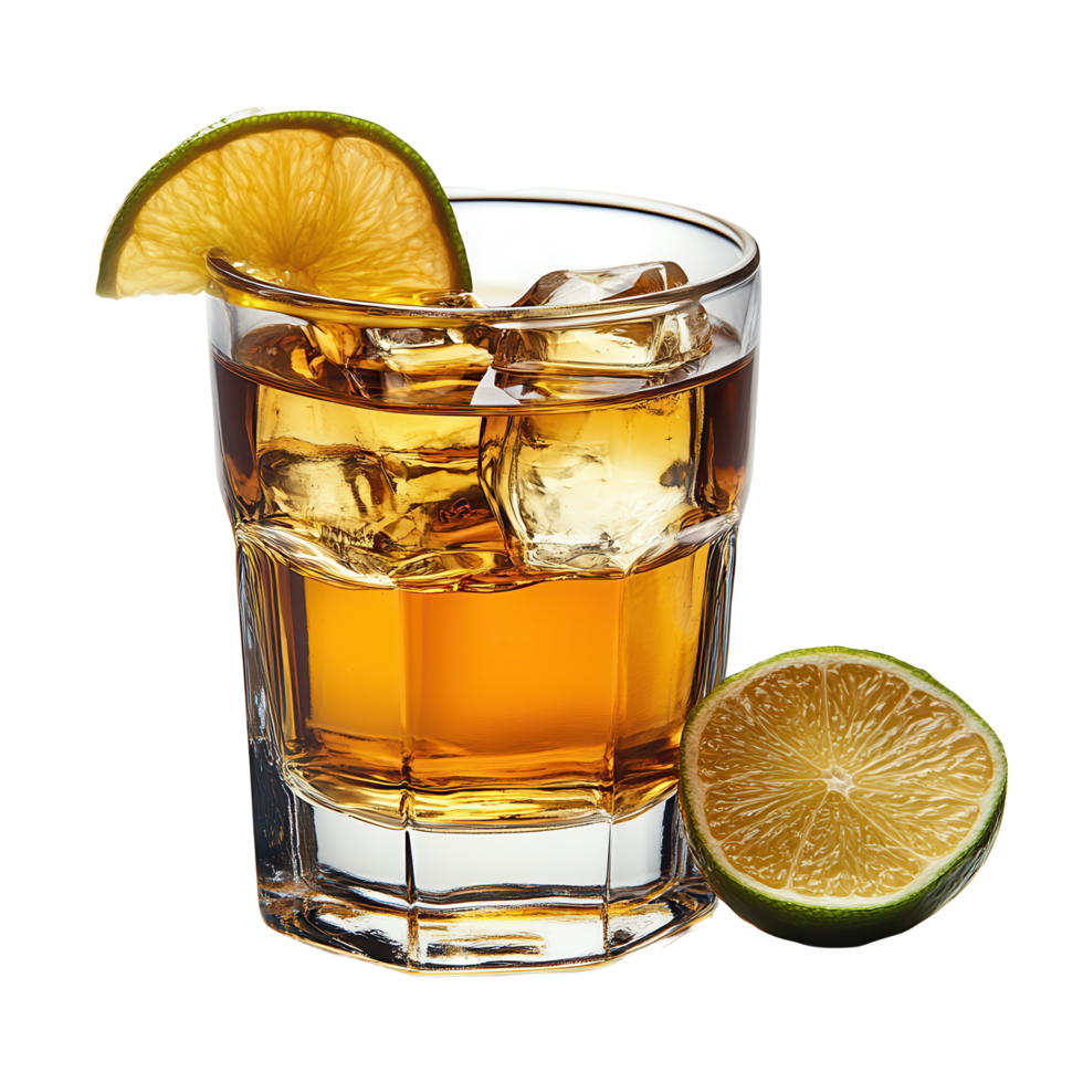 Refreshing drink with ice and lime served in a glass on a clean surface isolated on transparent background png