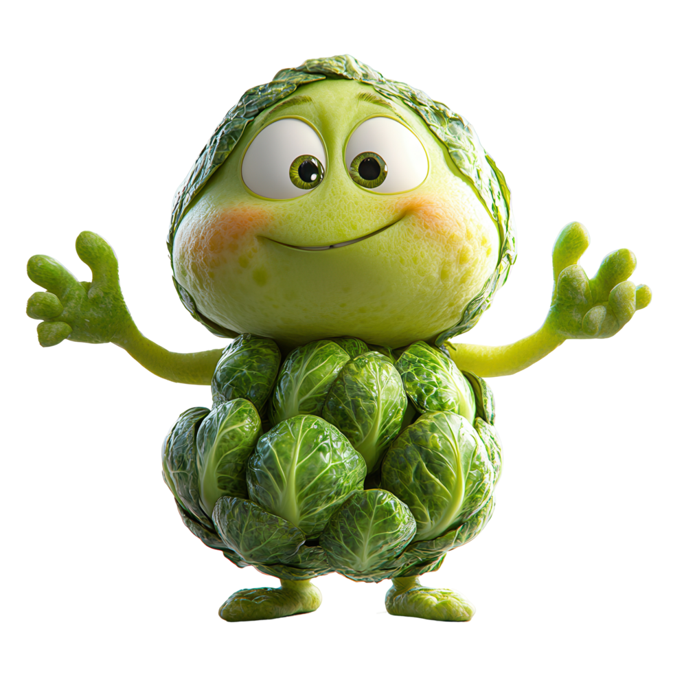Funny animated character resembling a sprout with a joyful expression and playful pose isolated on transparent background png