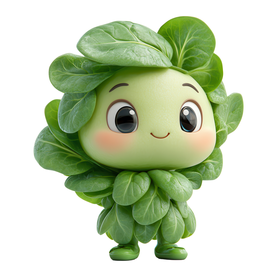Playful green character made of fresh leaves stands cheerfully in a bright and colorful environment during sunlight hours isolated on transparent background png