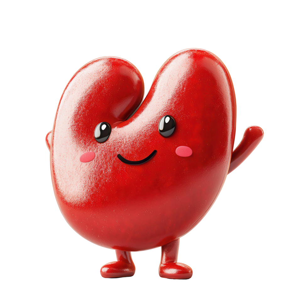 Cheerful red bean character waving with a smile in a playful and colorful setting isolated on transparent background png