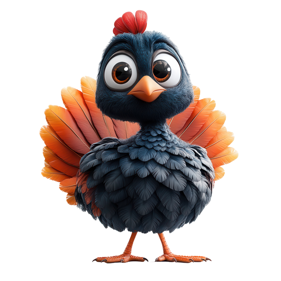 Colorful animated bird character with large eyes and vibrant feathers in a playful pose isolated on transparent background png